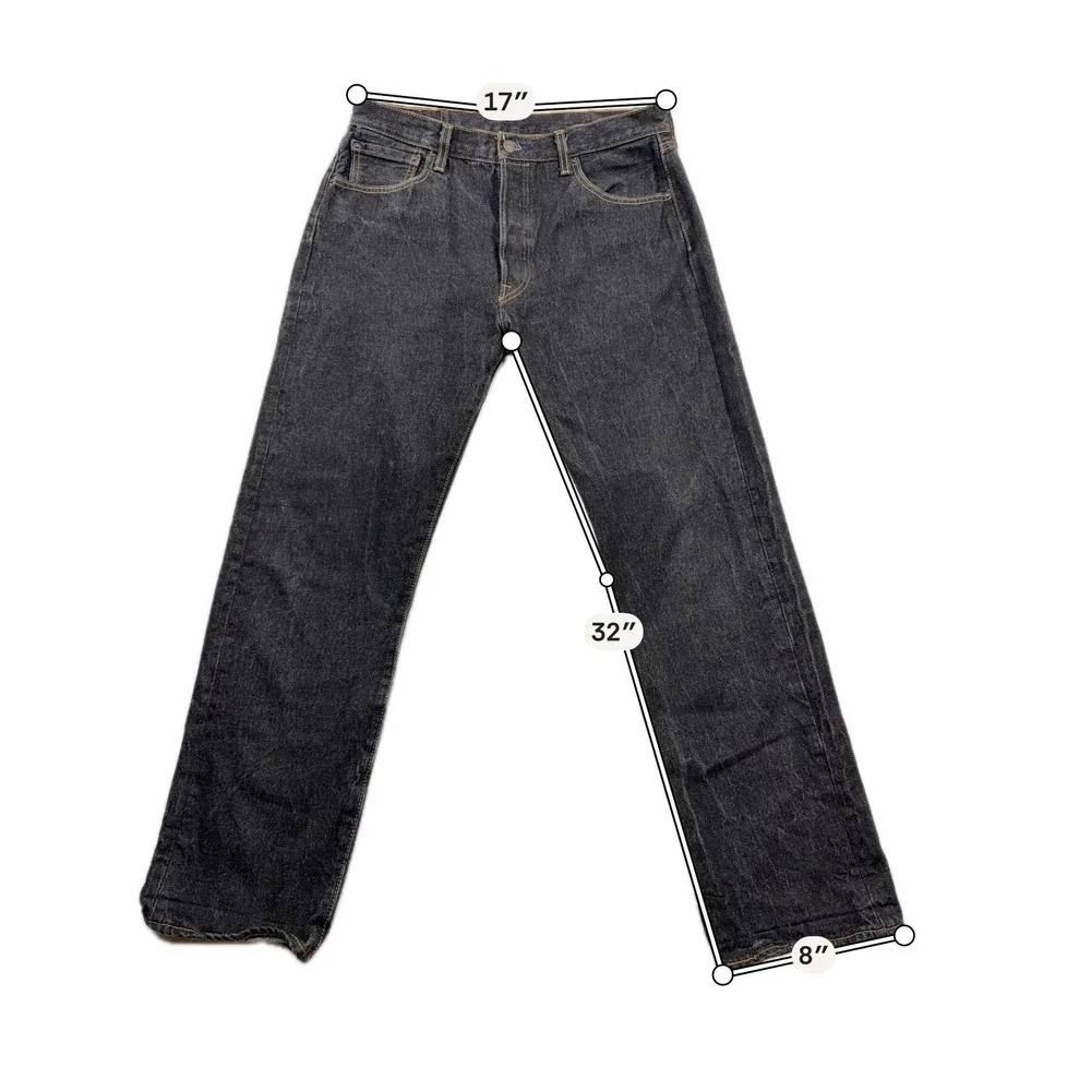 Levi's Jeans 501 Original Fit Button Fly Dark Wash Black Mens 34x32